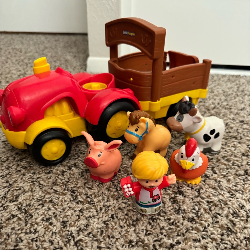 Little People Tow N Pull Farm Animal Playset with Red Tractor
